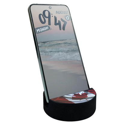 Hockey Puck Cell Phone Stand for Desk Phone Holder Portable Mobile Phone Stands Made from A Real Hockey Puck Fits All Smart Phones (Canada-2)