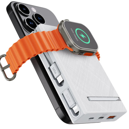 pzoz 10000mAh Portable Magnetic Wireless Magsafe Power Bank Powerbank Battery Pack Charger USB Type C PD Fast Charging Built in Cable Travel Compatible for Apple Watch iWatch iPhone 15/14/13/12